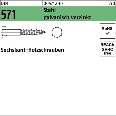 Produktbild von Sechskantholzschraube DIN 571 20 x 140 Stahl galvanisch verzinkt