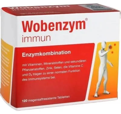 Produktbild von Nahrungsergänzungsmittel, Wobenzm Immun, mit Vitamin C und D3, stärkt das Immunsystem, 120 Tabletten