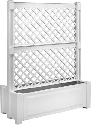 Produktbild von KHW Pflanzkasten 100 cm mit Zentralpalier, Abmessungen 100 x 43 x H 140 cm, hochwertiger Kunststoff,  stabil, witterungs-/UV-beständig. Farbe: Weiß.