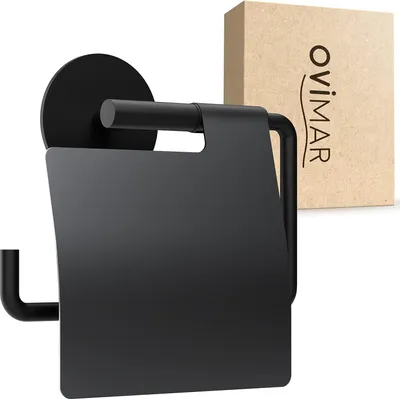Produktbild von Toiletrolhalter mit Deckel und Softclose-Mechanismus - Mattschwarze Selbstklebende Toiletrolhalter