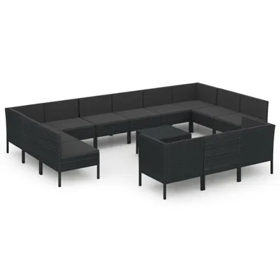 Produktbild von vidaXL 14-tlg. Garten-Lounge-Set mit Auflagen Poly Rattan Schwarz