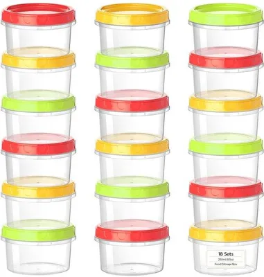 Image de VINATO : lot de 18 récipients alimentaires avec couvercles, petits récipients en plastique de 250 ml avec couvercles, lot de récipients alimentaires en rouge, vert et orange, petits récipients de congélation, hermétiques et empilables, sans fuite