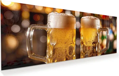 Produktbild von Glasbild 150x60cm in XXL für Wohnzimmer, Schlafzimmer Motiv Zwei Bierkrüge