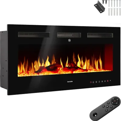 Obrázek produktu pro Elektrický nástěnný krb Luci, 2 nastavení teploty, efekt plamene - 127 x 12 x 43 cm