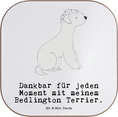 Produktbild von Mr. & Mrs. Panda Untersetzer für Gläser Bedlington Terrier Moment - Weiß - Geschenk, Tischuntersetzer, Coaster, Tassen, Tassenuntersetzer, Holzuntersetzer