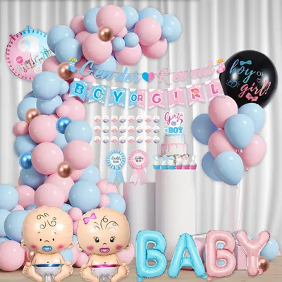 Produktbild von Gender Reveal Party Deko-Set - Mit Boy or Girl Banner und Baby Luftballons