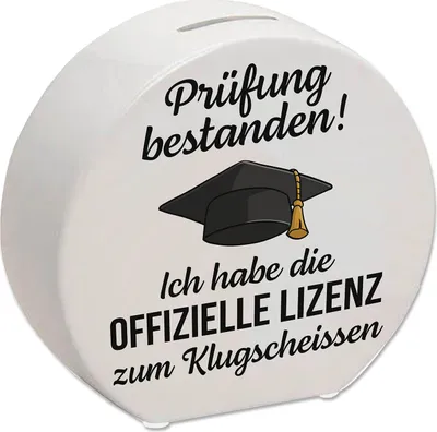 Produktbild von Prüfung bestanden Doktorhut Spardose mit Spruch Lizenz zum Klugscheißen