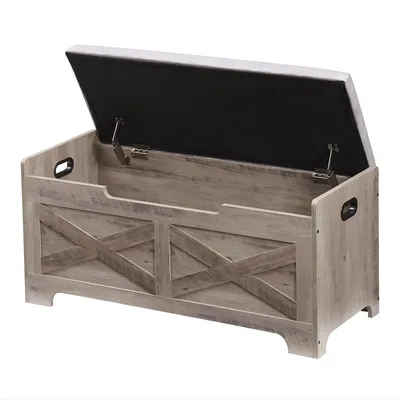 Productafbeelding van Opbergbank van hout met zitkussen – Zitbank met opbergruimte voor hal, slaapkamer en woonkamer – Opbergkist van MDF – Groot, 100x40x46 cm