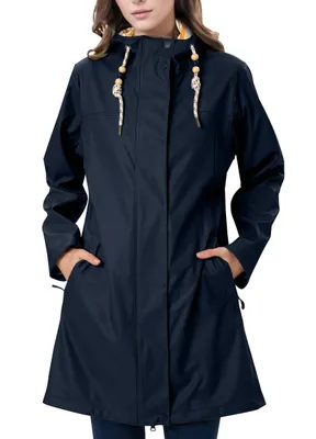 Produktbild von ATLASLAVA Regenmantel Damen Übergangsjacke PolyurethanWasserdicht Frauen Regenjacke Lang Parka Regenparka mit Kapuze Outdoor, XL, Saphirblau
