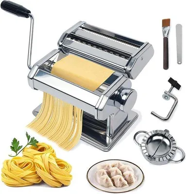 Produktbild von Famanu Pastamaker Edelstahl - einfache Reinigung - Spaghetti - manuelle Nutzung - mit Zubehör