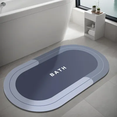 Image de Tapis de bain, tapis de bain en caoutchouc, tapis ultra-absorbant, antidérapant, à séchage rapide, tapis de bain fin pour le sol de la salle de bain, la baignoire et la cuisine (bleu, 40 x 60 cm)