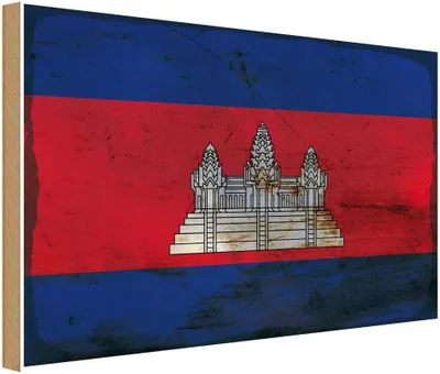 Produktbild von vianmo Holzschild 20x30 cm Kambodscha Cambodia Rost Flagge Fahne Wappen