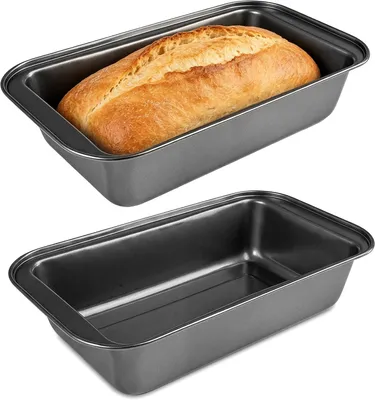 Produktbild von 2 Stück rechteckige Brotbackformen aus Kohlenstoffstahl für den Backofen, spülmaschinenfest, 28 x 15 x 6 cm, mit schwarzer Antihaftbeschichtung