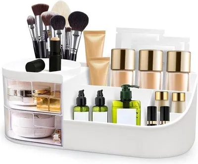 Immagine prodotto di Portacosmetici - Ampio contenitore per cosmetici con 7 scomparti e 2 cassetti per la camera da letto - Soluzione organizzativa per piccoli oggetti