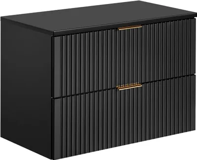 Produktbild von Waschtischunterschrank 80cm ADELAIDE-56-BLACK, matt schwarz mit gerillter Front, B/H/T ca. 80,6/59,2/46,5 cm