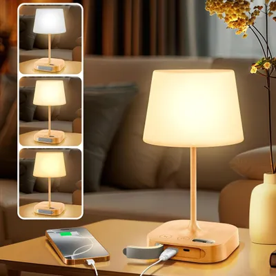 Produktbild von Nachttischlampe, Tischlampe mit USB A+C-Ladeanschlüssen, Touch Dimmbar, für Lesen, Wohnzimmer, Schlafzimmer, Kinderzimmer Büro, Handy-Ladefunktion