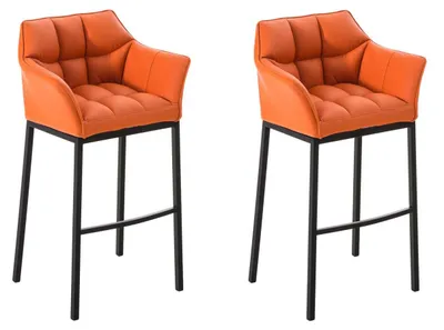 Produktbild von CLP 2er Set Barhocker Damaso Kunstleder mit Vierfußgestell aus Metall bis 240 kg orange Gestell Farbe schwarz