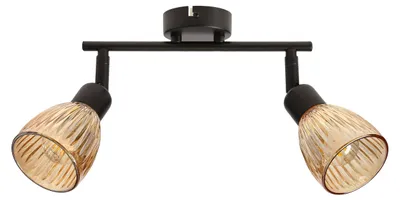 Immagine prodotto di Lampada da soffitto con paralumi scanalati color ambra Amcos, nero e ambra, 2xE14x40W, metallo, dimensioni: 20x46x8 cm, IP20, Candellux