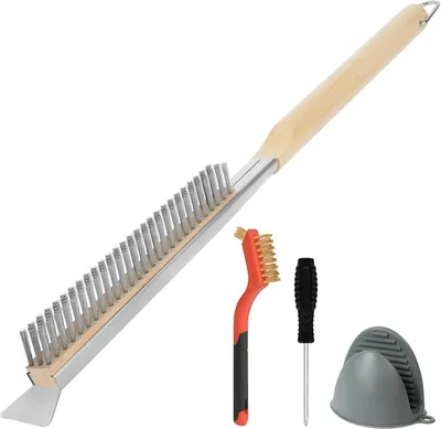 Produktbild von Pizzaofenbürste mit Schaber, 56 cm, Edelstahlbürsten, Holzgriff, für BBQ