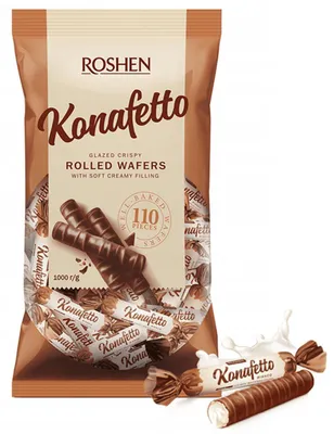 Zdjęcie produktu dla Cukierki Konafetto Bianco rurki waflowe w czekoladzie Roshen 1 kg