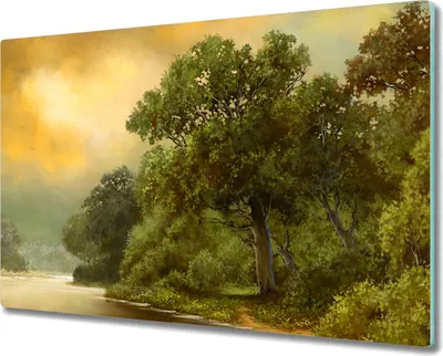 Produktbild von Coloray Herdabdeckplatte 80x52 cm Schneidebrett Kochplattenabdeckung Küchenbrett Hackbrett - Wald Fluss Himmel