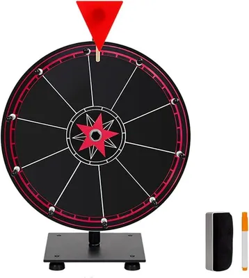 Imagen del producto de Rueda de la suerte, juego de ruleta con disco giratorio, 30 cm de diámetro. Rueda de la suerte con base, campos editables. Incluye borrador para pizarra blanca y rotulador