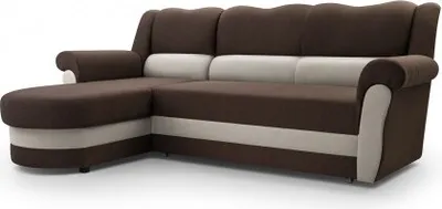 Produktbild von Elegantes Ecksofa mit gewelltem Kopfteil, Ottomane links oder rechts L-förmiges Ecksofa, moderner Stil, elegante Farbkombination, klassisches Design, ideal für jede Einrichtung, Sofa mit Schlaffunktion, großes Bettkasten, Wohnzimmer, Lounge, Wohnzimmergarnitur - Ecksofa Cannes Braun + Beige  (Links)