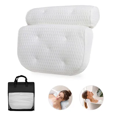 Produktbild von Badewannenkissen mit Nackenstütze inkl. Wäschebeutel und Badeschwamm – 2-Zonen Luxus Kopfkissen für Badewanne & Whirlpool – Ergonomisch & rutschfest