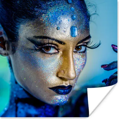 Produktbild von MuchoWow® Poster Frau - Glitter - Blau 50x50 cm - Wohnzimmerdekoration