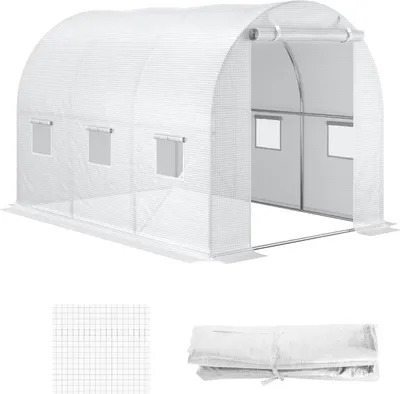 Produktbild von Ersatzfolie für Gewächshaus 300x200x200 cm, UV-beständige Gitterfolie Treibhaus Ersatzplane mit Reißverschlusstür & 12 Fenstern, Transparent/Grün