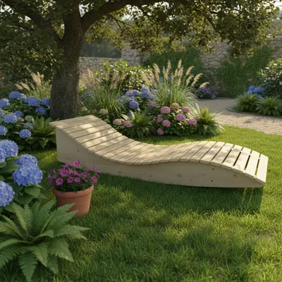 Produktbild von Holzliege Wellenliege Gartenliege Himmelssofa "Pool-Moni" (Fichte) 70cm