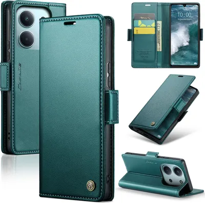Image de Housse en cuir pour Xiaomi Redmi 15C 5G/4G Portefeuille Porte-cartes Housse de protection avec fonction support Vert