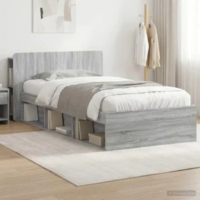 Image de Lit de luxe avec rangement, gris Sonoma, 100 x 200 cm, fabriqué en panneaux de particules