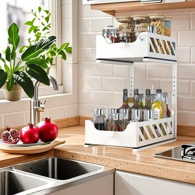 Obrázok produktu pre Unyqoos® – univerzálny organizér do spodných skríň v kuchyni a kúpeľni – nastaviteľné úložné zásuvky a riešenie na odkladanie korenín