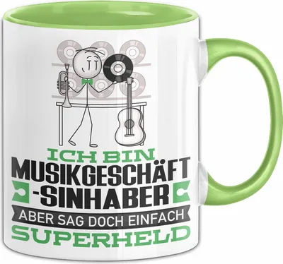 Produktbild von Musikgeschäftsinhaber Geschenk Tasse Ich Bin Musikgeschäftsinhaber Aber Sag Doch Einfach Superheld Lustige Geschenkdiee für Musikgeschäftsinhaber Kaffee-Becher (Grün)