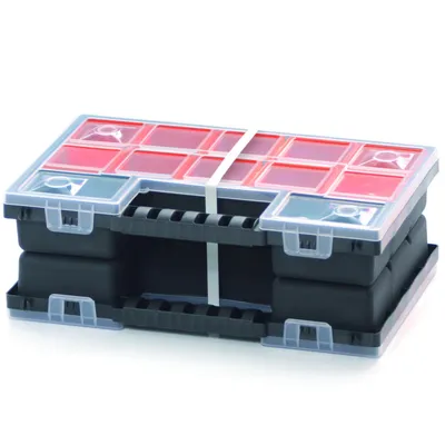 Produktbild von DUO Organizer Sortimentskasten Sammelbox Kunststoff  287 x 186 x 100 mm Kleinteilefächer individuel bis 24 Boxen