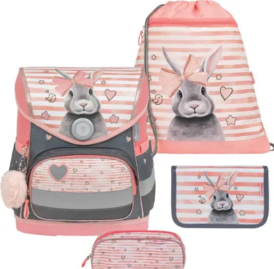 Produktbild von Belmil Compact ergonomisches Schulranzen-Set 4-teilig "Little Bunnies" mit Brustgurt, Magnetverschluss