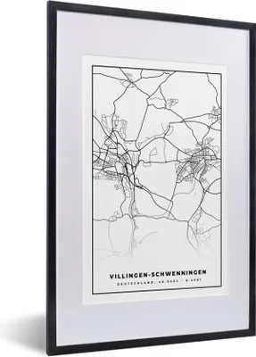 Produktbild von MuchoWow® Gerahmtes Poster Karte - Villingen-Schwenningen - Karte - Stadtplan 40x60 cm - Poster mit Schwarzem Bilderrahmen Wandposter Rahmen Foto Bilder - Poster in Rahmen