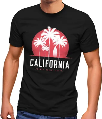 Produktbild von Herren T-Shirt California Palmen Santa Monica Beach Sommer Sonne Fashion Streetstyle Neverless® schwarz 3XL