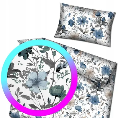 Produktbild von Designpremium Kinderbettwäsche Baumwolle Blau Blumen 90x120 cm