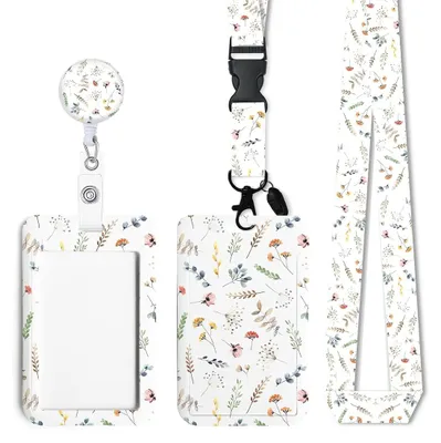 Produktbild von Auswelter mit Riemen, Auswelter-Lanyard mit Kartenhalter, Schlüsselanhänger, erweiterbar für Schüler, Lehrer, Krankenschwestern, Büroangestellte, Schlüssel, Busfahrkarte (Pflanzen)