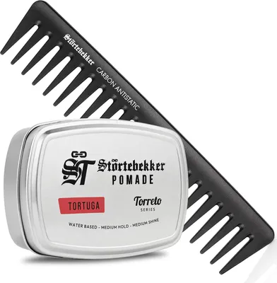 Produktbild von Störtebekker® Premium Pomade Wasserbasiert Tortuga im Set mit Styling Kamm - Pomade Herren 'Torreto Series' - Haarwachs 125ml