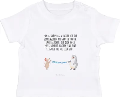Produktbild von Mr. & Mrs. Panda Babyshirt Maus Pinguin Geburtstag 6. - 12. Monat - Weiß - Geschenk, Happy Birthday, T-Shirt Baby, , Shirt, Organic