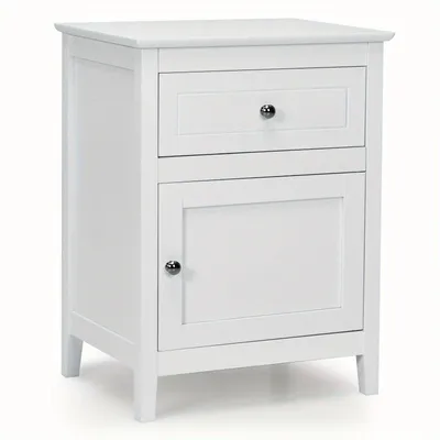 Image de Table de chevet - Table d'appoint - Rangement - Tiroir - Table de nuit - Blanc - Design compact