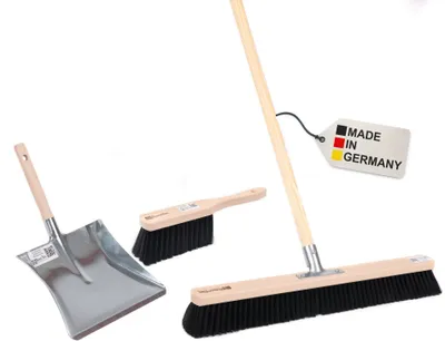 Produktbild von Komplettes Kehrbesen Set Kehrset Besen Saalbesen 60cm Breit mit Stiel Kehrgarnitur feine weiche Borsten mit Handfeger und Kehrschaufel