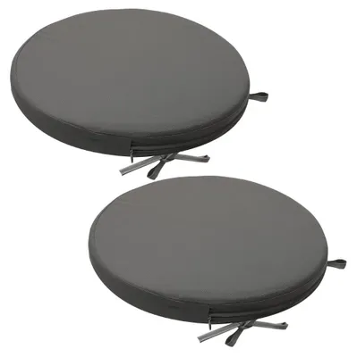 Runde Sitzkissen 2er-Set, 40 cm, grau, wasserdicht, mit Bändern