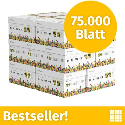Produktbild von Infowerk Druckerpapier Kopierpapier 75000 Blatt 150 x 500 A4 80g Premium Hochweiß PEFC