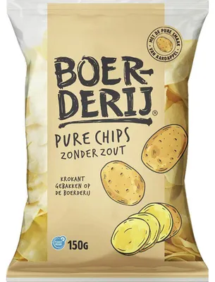 Zdjęcie produktu dla Boerderij Pure Chips bez soli 150 g - Naturalne, niesolone chipsy ziemniaczane