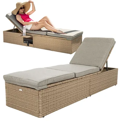 Produktbild von di volio Relaxliege Asco Beige - bequem und robust, verstellbarer Relaxstuhl aus wetterfesten Materialien, Sonnenliege für Garten & Wohnung