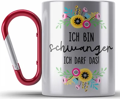 Produktbild von Trendation - Ich Bin Schwanger Ich Darf Das Edelstahl Tasse Karabiner Geschenk Frau Schwangerschaft Geschenkidee (Rot)